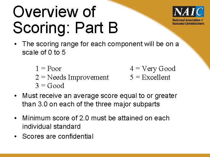 Overview of Scoring: Part B • The scoring range for each component will be