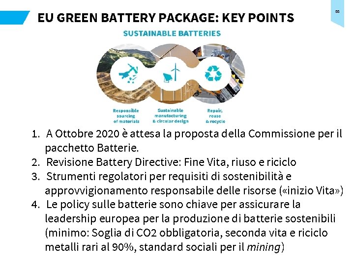 EU GREEN BATTERY PACKAGE: KEY POINTS 33 1. A Ottobre 2020 è attesa la