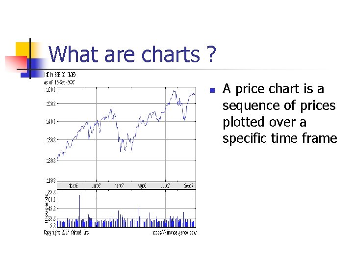 What are charts ? n A price chart is a sequence of prices plotted