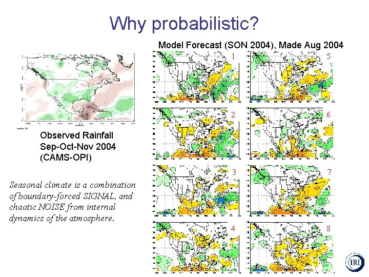 Why probabilistic? Model Forecast (SON 2004), Made Aug 2004 1 5 2 6 3