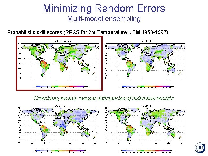 Minimizing Random Errors Multi-model ensembling Probabilistic skill scores (RPSS for 2 m Temperature (JFM