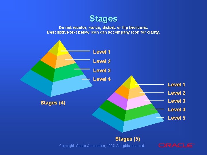 Stages Do not recolor, resize, distort, or flip the icons. Descriptive text below icon