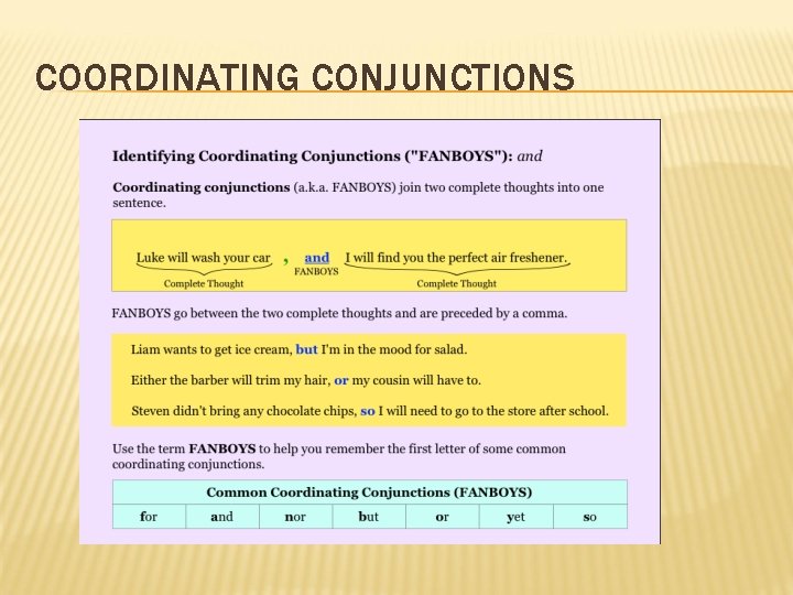 COORDINATING CONJUNCTIONS 