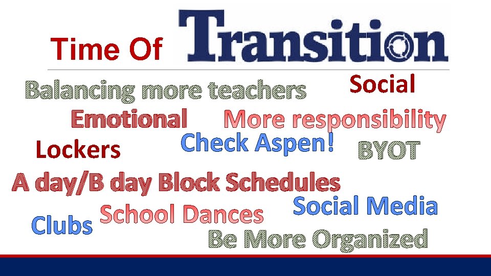 Time Of Social Balancing more teachers Emotional Check Aspen! Lockers BYOT A day/B day