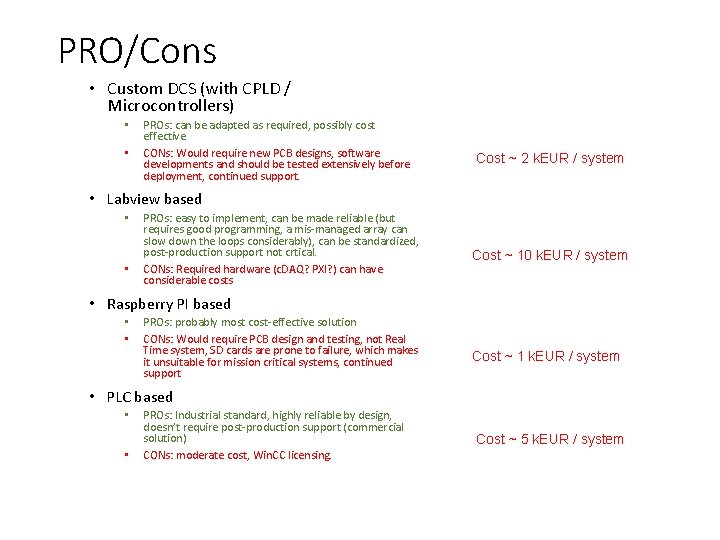 PRO/Cons • Custom DCS (with CPLD / Microcontrollers) • • PROs: can be adapted PRO/Cons • Custom DCS (with CPLD / Microcontrollers) • • PROs: can be adapted
