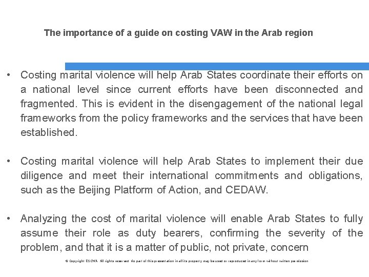 The importance of a guide on costing VAW in the Arab region • Costing