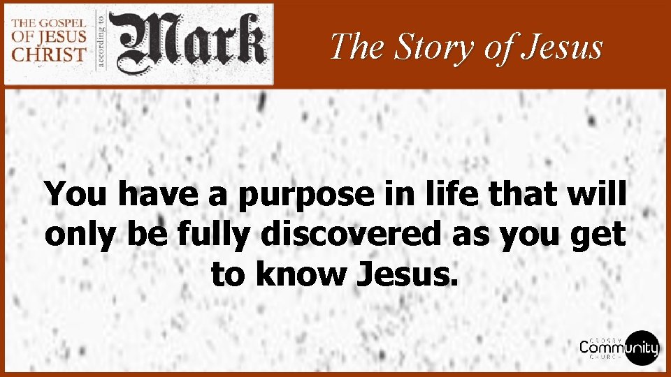 The Story of Jesus You have a purpose in life that will only be