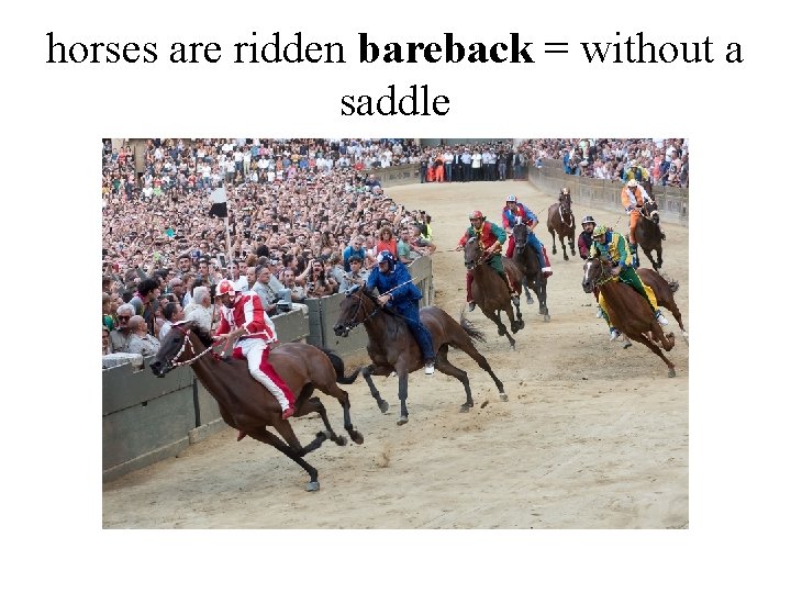 horses are ridden bareback = without a saddle 