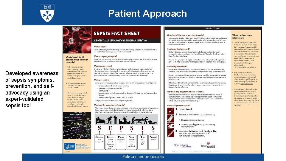 Patient Approach Developed awareness of sepsis symptoms, prevention, and selfadvocacy using an expert-validated sepsis Patient Approach Developed awareness of sepsis symptoms, prevention, and selfadvocacy using an expert-validated sepsis