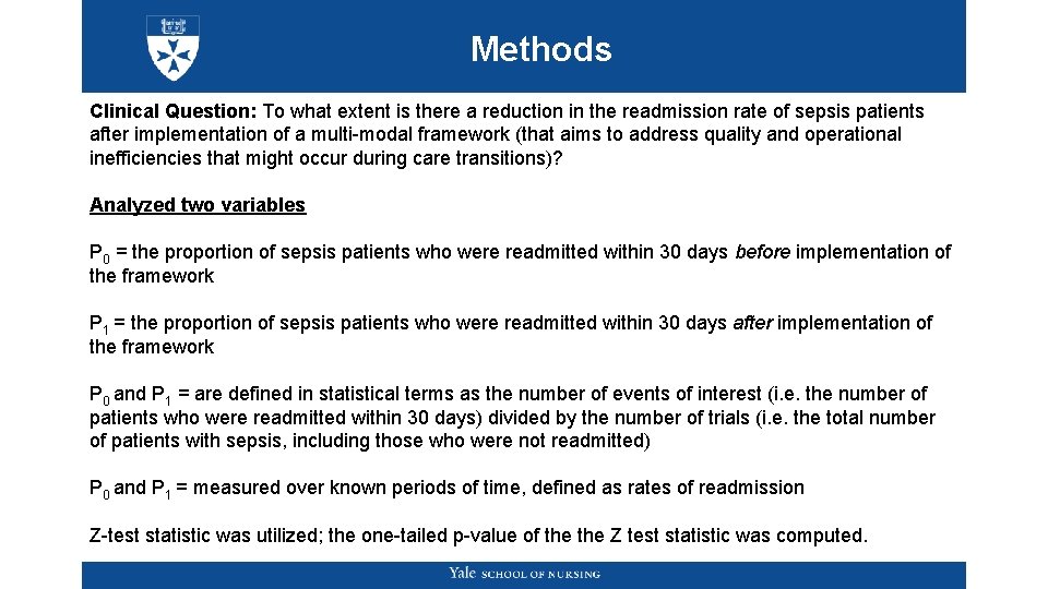 Methods Clinical Question: To what extent is there a reduction in the readmission rate Methods Clinical Question: To what extent is there a reduction in the readmission rate