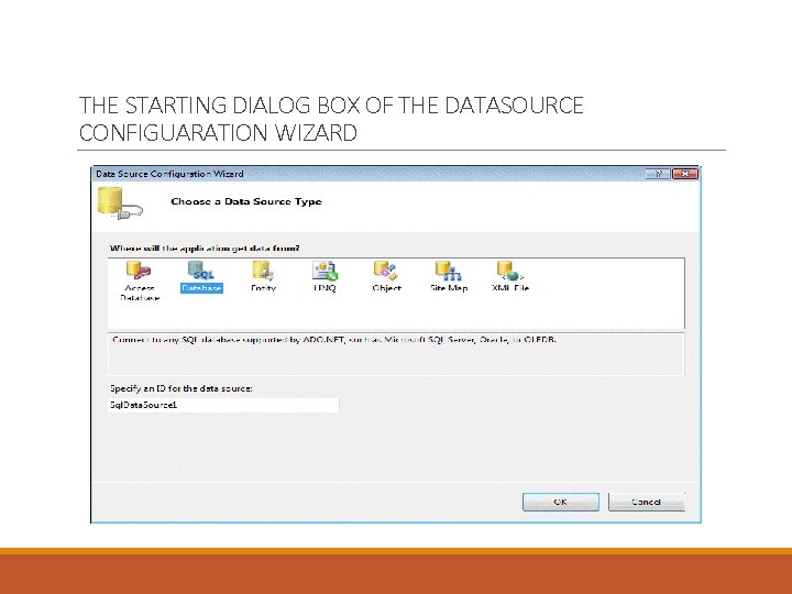 THE STARTING DIALOG BOX OF THE DATASOURCE CONFIGUARATION WIZARD 