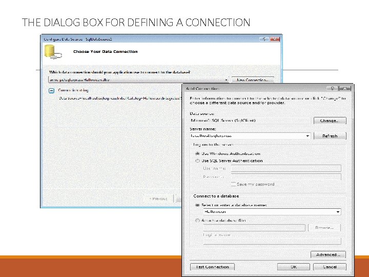 THE DIALOG BOX FOR DEFINING A CONNECTION 