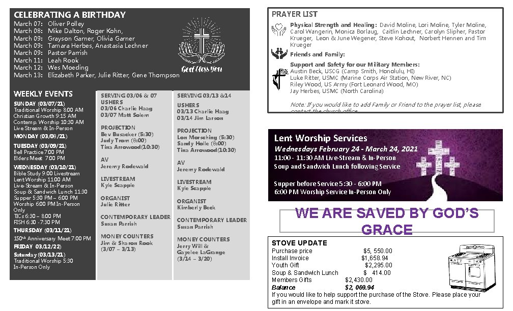 PRAYER LIST CELEBRATING A BIRTHDAY March 07: March 08: March 09: March 11: March