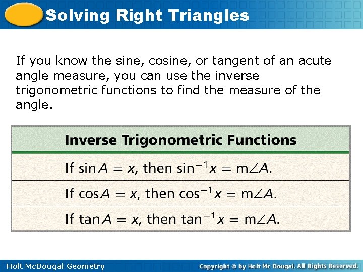 Solving Right Triangles Warm Up Lesson Presentation Lesson