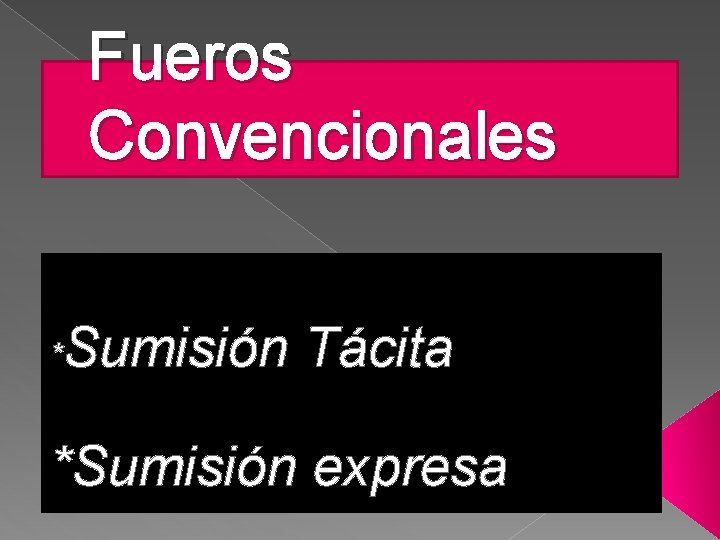 Fueros Convencionales * Sumisión Tácita *Sumisión expresa 