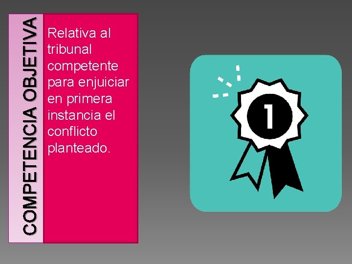 COMPETENCIA OBJETIVA Relativa al tribunal competente para enjuiciar en primera instancia el conflicto planteado.