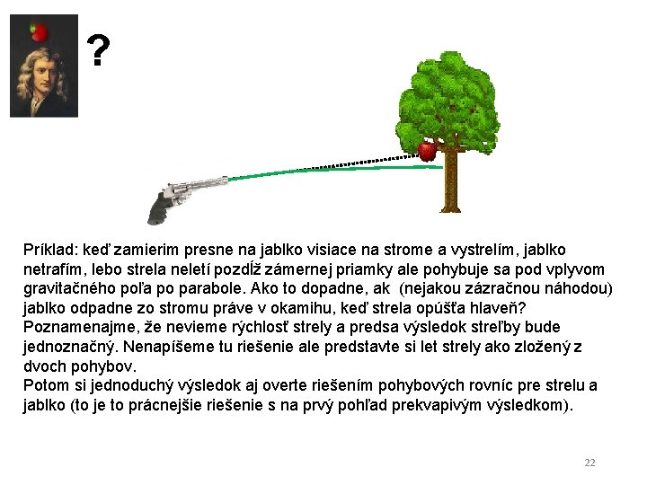 ? Príklad: keď zamierim presne na jablko visiace na strome a vystrelím, jablko netrafím,