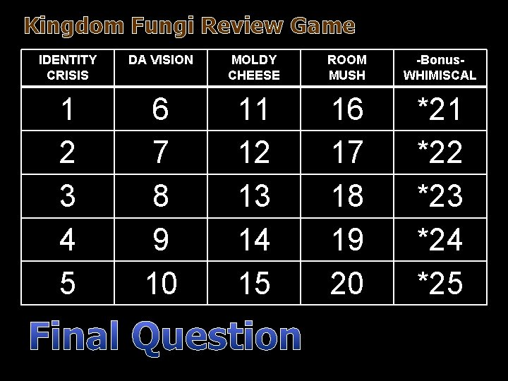 Kingdom Fungi Review Game IDENTITY CRISIS DA VISION MOLDY CHEESE ROOM MUSH -Bonus. WHIMISCAL