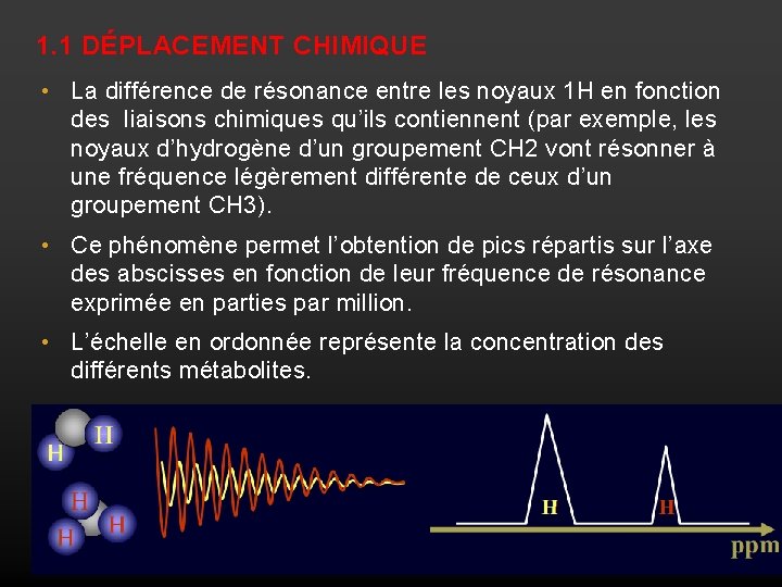 1. 1 DÉPLACEMENT CHIMIQUE • La différence de résonance entre les noyaux 1 H