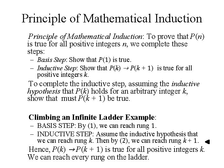 Principle of Mathematical Induction: To prove that P(n) is true for all positive integers