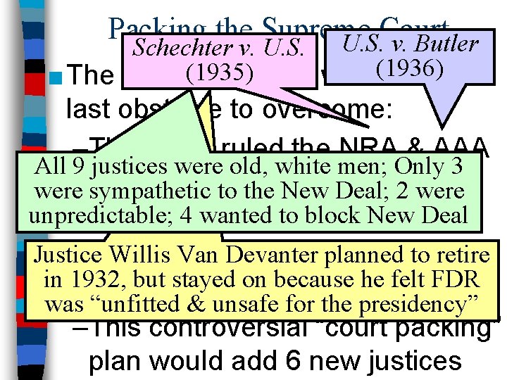 Packing the Supreme Court U. S. v. Butler Schechter v. U. S. (1936) (1935)