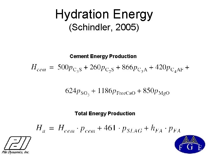 Hydration Energy (Schindler, 2005) Cement Energy Production Total Energy Production 
