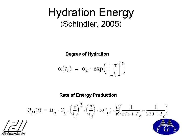 Hydration Energy (Schindler, 2005) Degree of Hydration Rate of Energy Production 