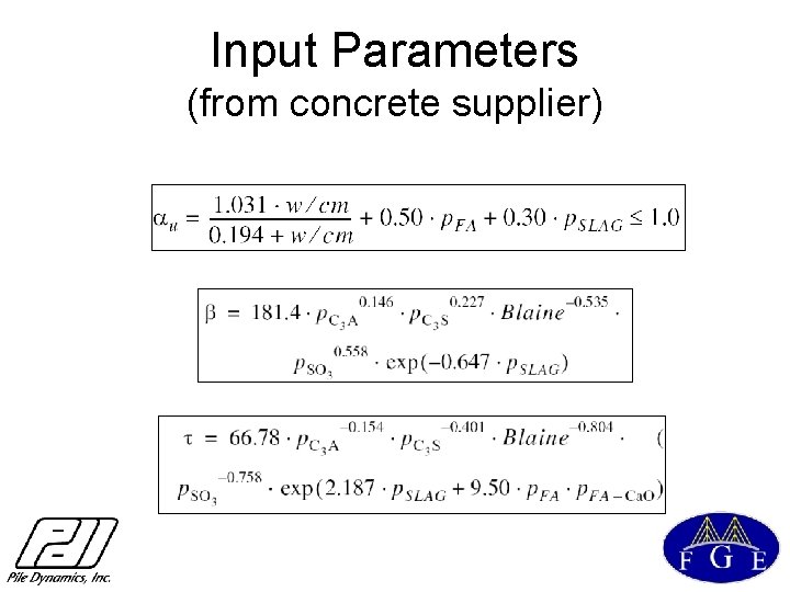 Input Parameters (from concrete supplier) 