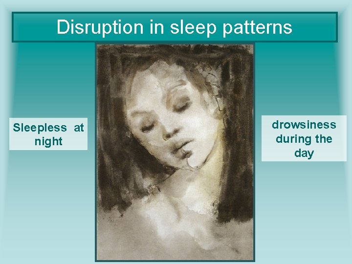 Disruption in sleep patterns Sleepless at night drowsiness during the day 