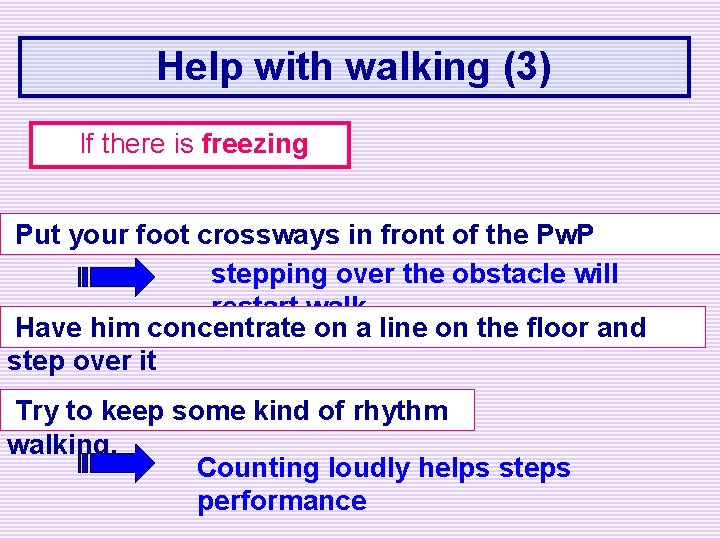 Help with walking (3) If there is freezing Put your foot crossways in front