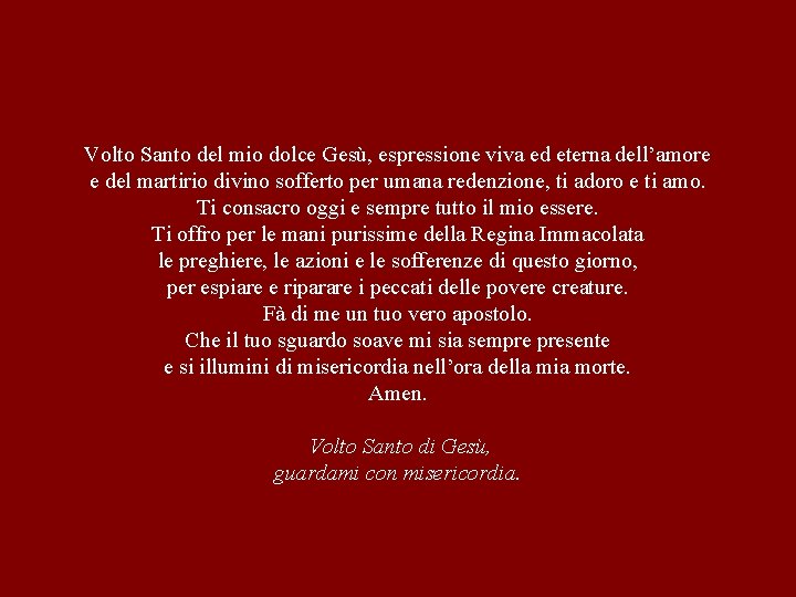 Volto Santo del mio dolce Gesù, espressione viva ed eterna dell’amore e del martirio