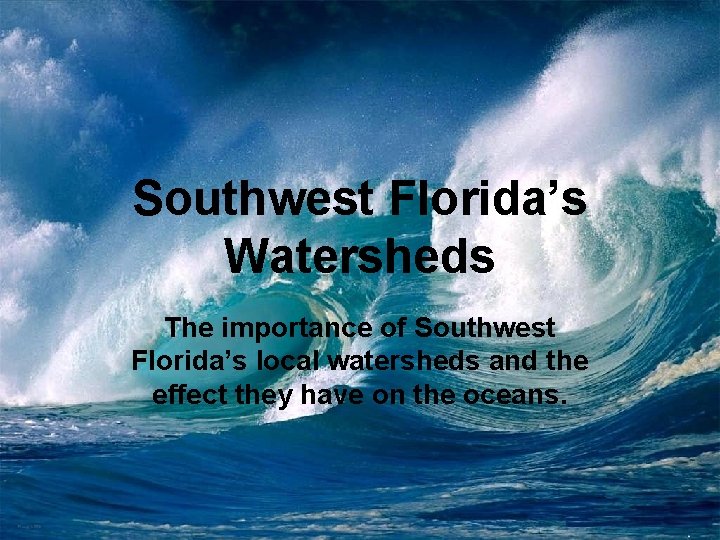 Southwest Florida’s Watersheds The importance of Southwest Florida’s local watersheds and the effect they