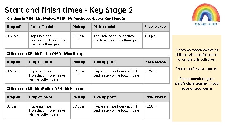 Start and finish times - Key Stage 2 Children in Y 3 M -