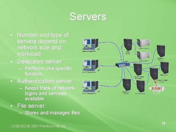 Servers • Number and type of servers depend on network size and workload •