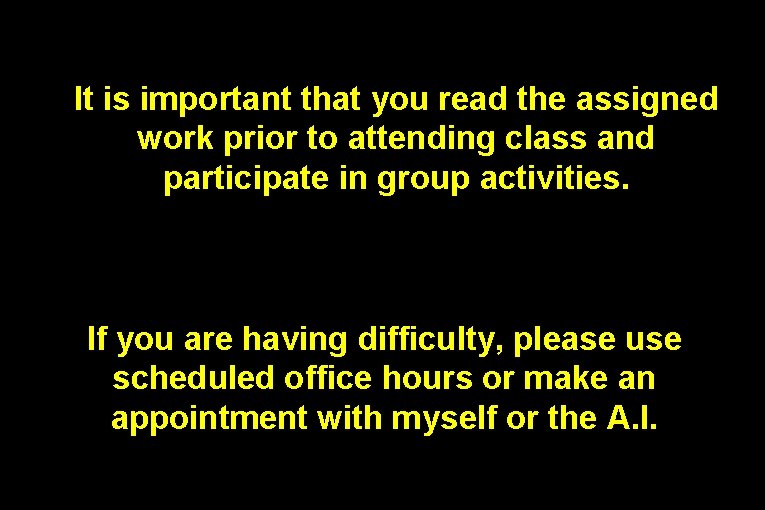 It is important that you read the assigned work prior to attending class and