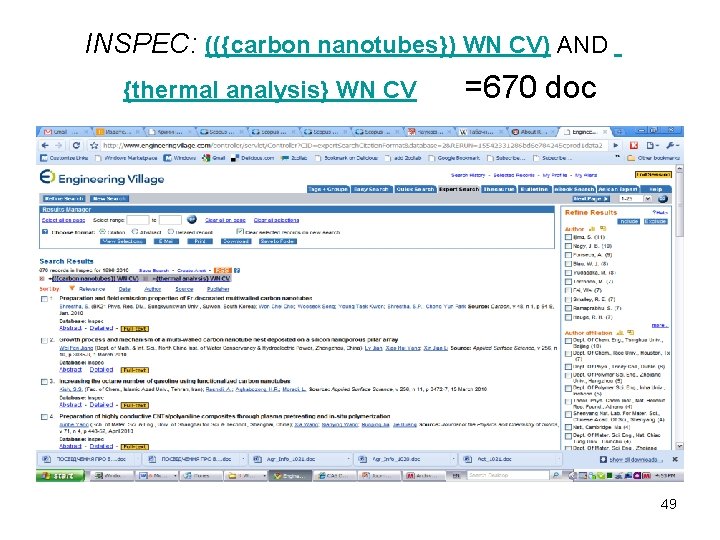 INSPEC: (({carbon nanotubes}) WN CV) AND {thermal analysis} WN CV =670 doc 49 