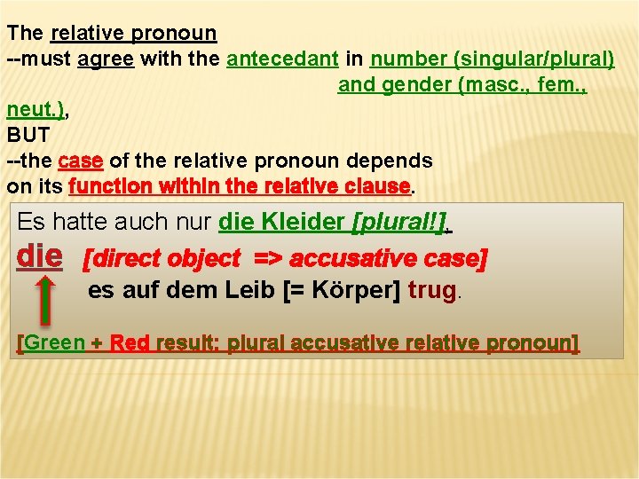The relative pronoun --must agree with the antecedant in number (singular/plural) and gender (masc.