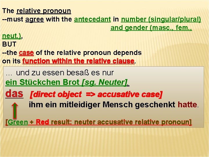 The relative pronoun --must agree with the antecedant in number (singular/plural) and gender (masc.
