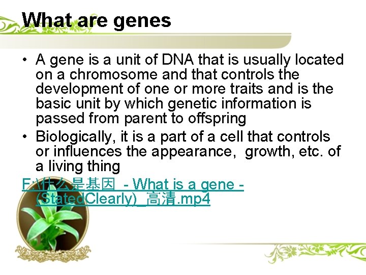 What are genes • A gene is a unit of DNA that is usually