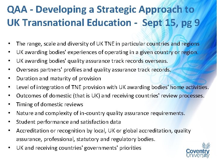 QAA - Developing a Strategic Approach to UK Transnational Education - Sept 15, pg