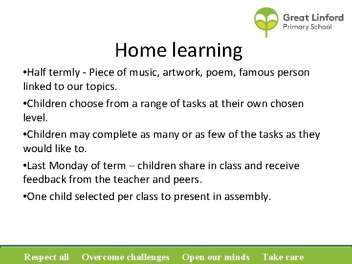 Home learning • Half termly - Piece of music, artwork, poem, famous person linked