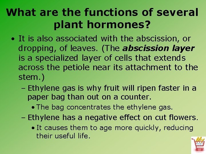 What are the functions of several plant hormones? • It is also associated with