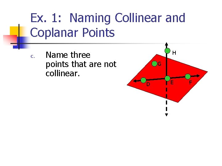 Ex. 1: Naming Collinear and Coplanar Points c. H Name three points that are