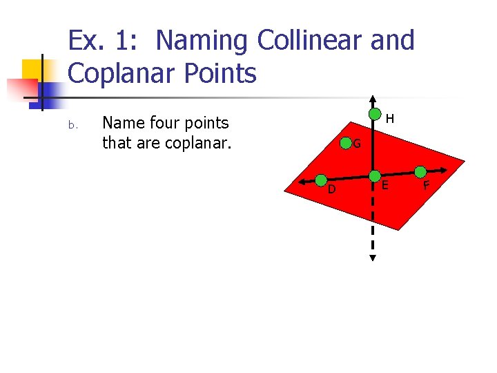 Ex. 1: Naming Collinear and Coplanar Points b. H Name four points that are