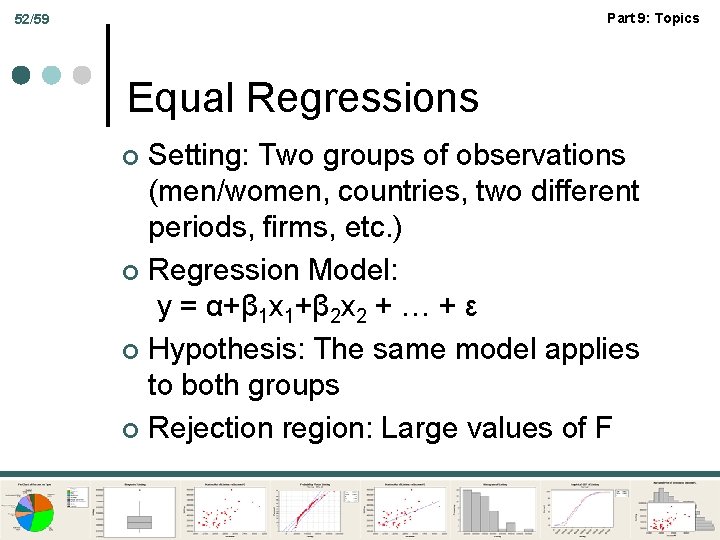 Part 9: Topics 52/59 Equal Regressions Setting: Two groups of observations (men/women, countries, two