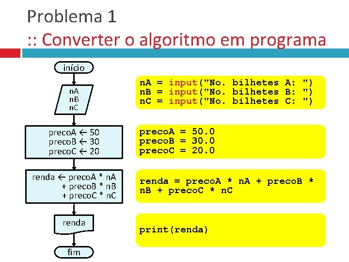 Problema 1 : : Converter o algoritmo em programa início n. A n. B