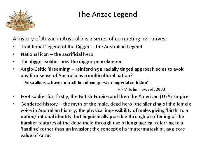 The Anzac Legend A history of Anzac in Australia is a series of competing