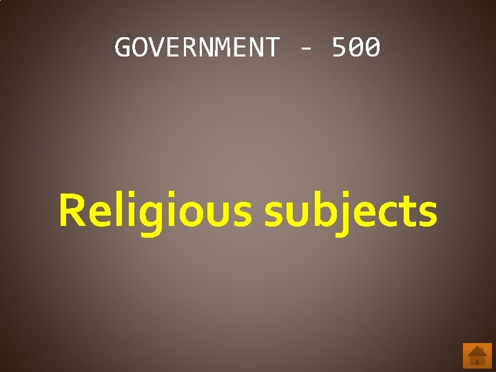 GOVERNMENT - 500 Religious subjects 