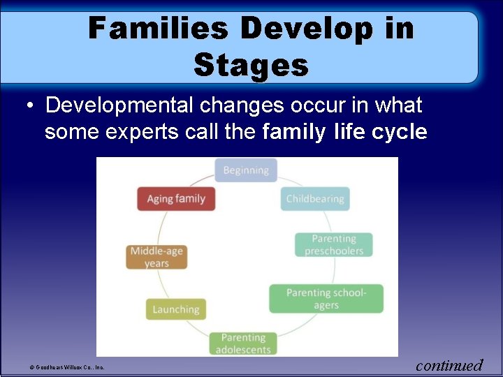 Families Develop in Stages • Developmental changes occur in what some experts call the