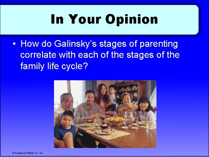 In Your Opinion • How do Galinsky’s stages of parenting correlate with each of